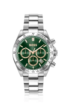 HERO 2.0 Green-dial chronograph watch with steel bracelet