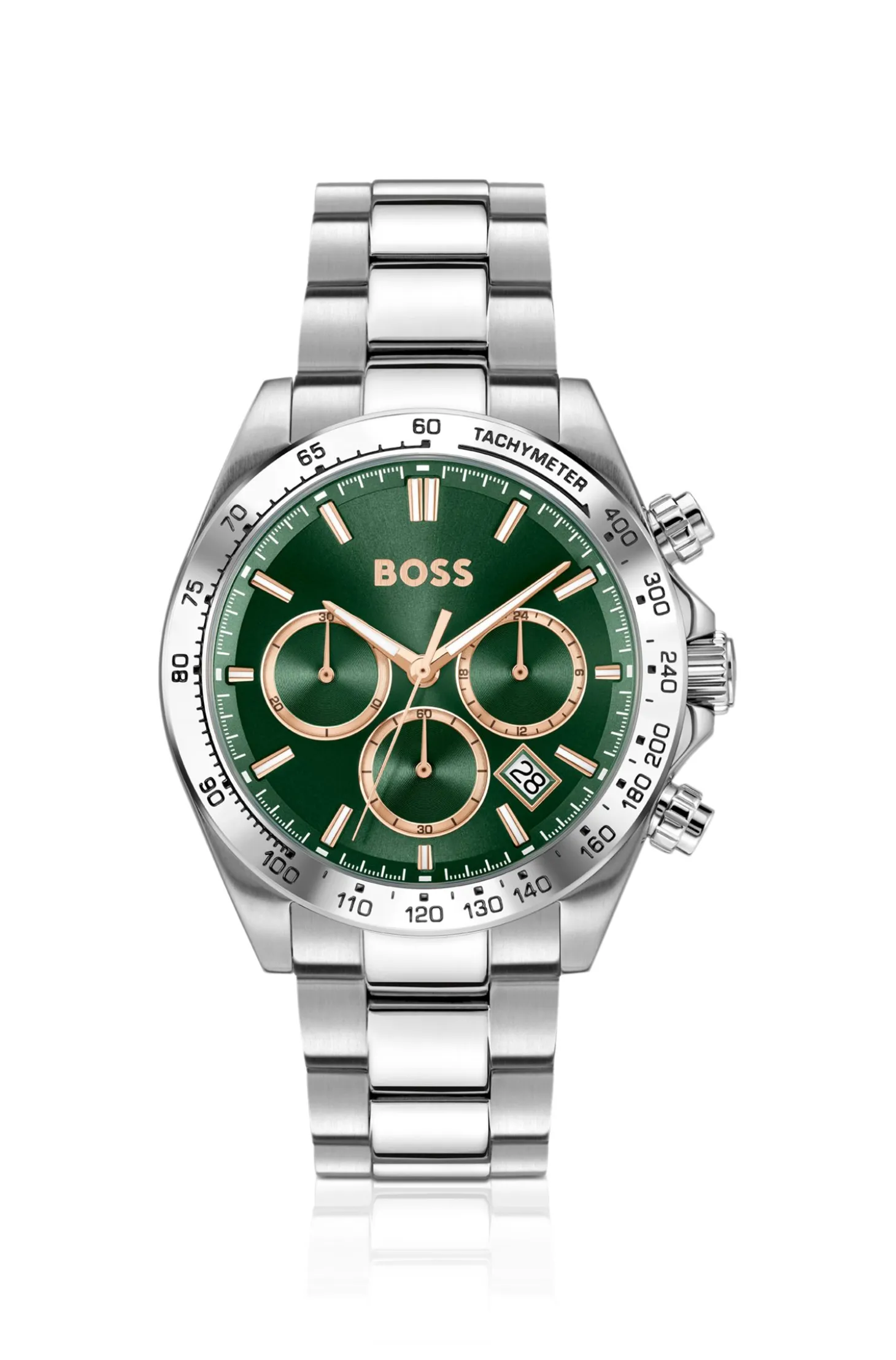 HERO 2.0 Green-dial chronograph watch with steel bracelet