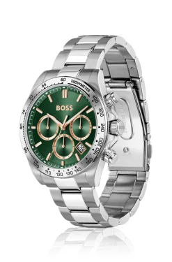 HERO 2.0 Green-dial chronograph watch with steel bracelet