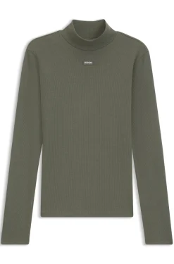High-neck stretch-cotton top with logo badge