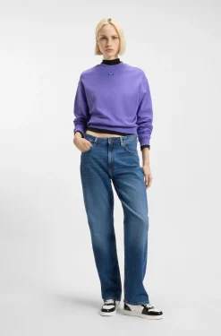 High-neck stretch-cotton top with logo badge
