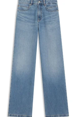 High-waisted regular-fit jeans in cross-hatch denim