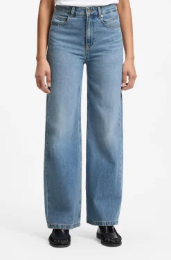 High-waisted regular-fit jeans in cross-hatch denim