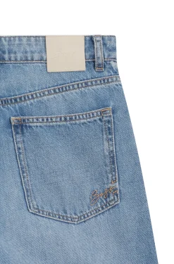 High-waisted regular-fit jeans in cross-hatch denim