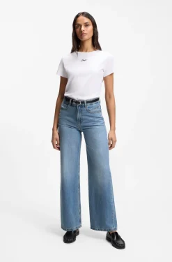 High-waisted regular-fit jeans in cross-hatch denim