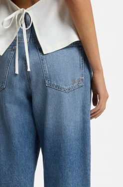 High-waisted regular-fit jeans in blue rigid denim