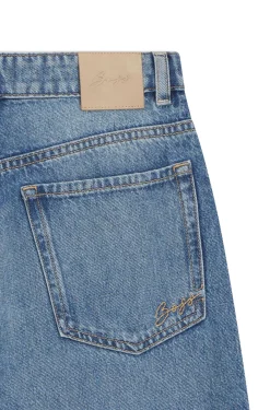 High-waisted regular-fit jeans in blue rigid denim