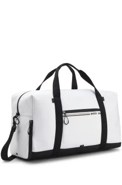 Holdall in structured fabric with logo and signature stripe