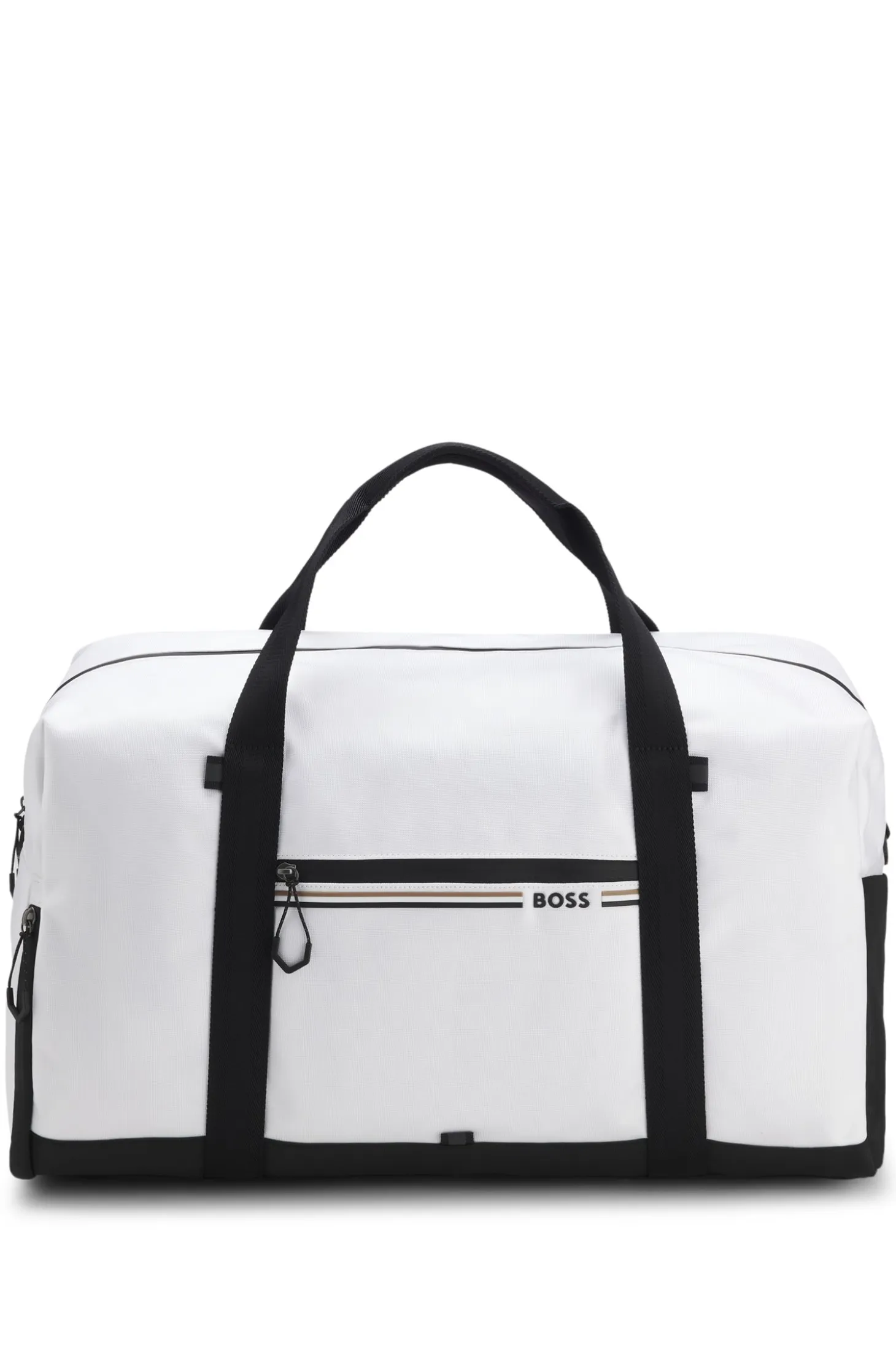 Holdall in structured fabric with logo and signature stripe