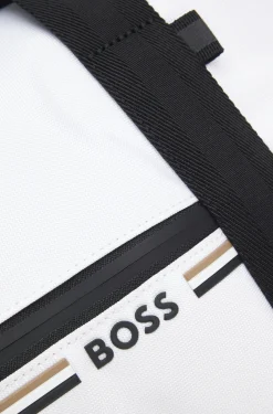 Holdall in structured fabric with logo and signature stripe