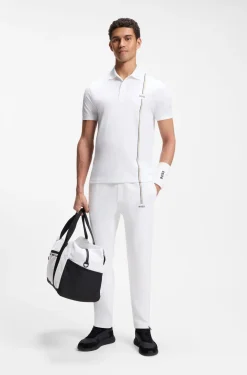 Holdall in structured fabric with logo and signature stripe