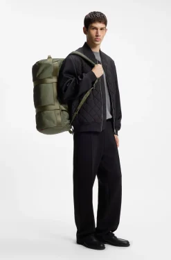 Holdall with backpack straps and logo lettering
