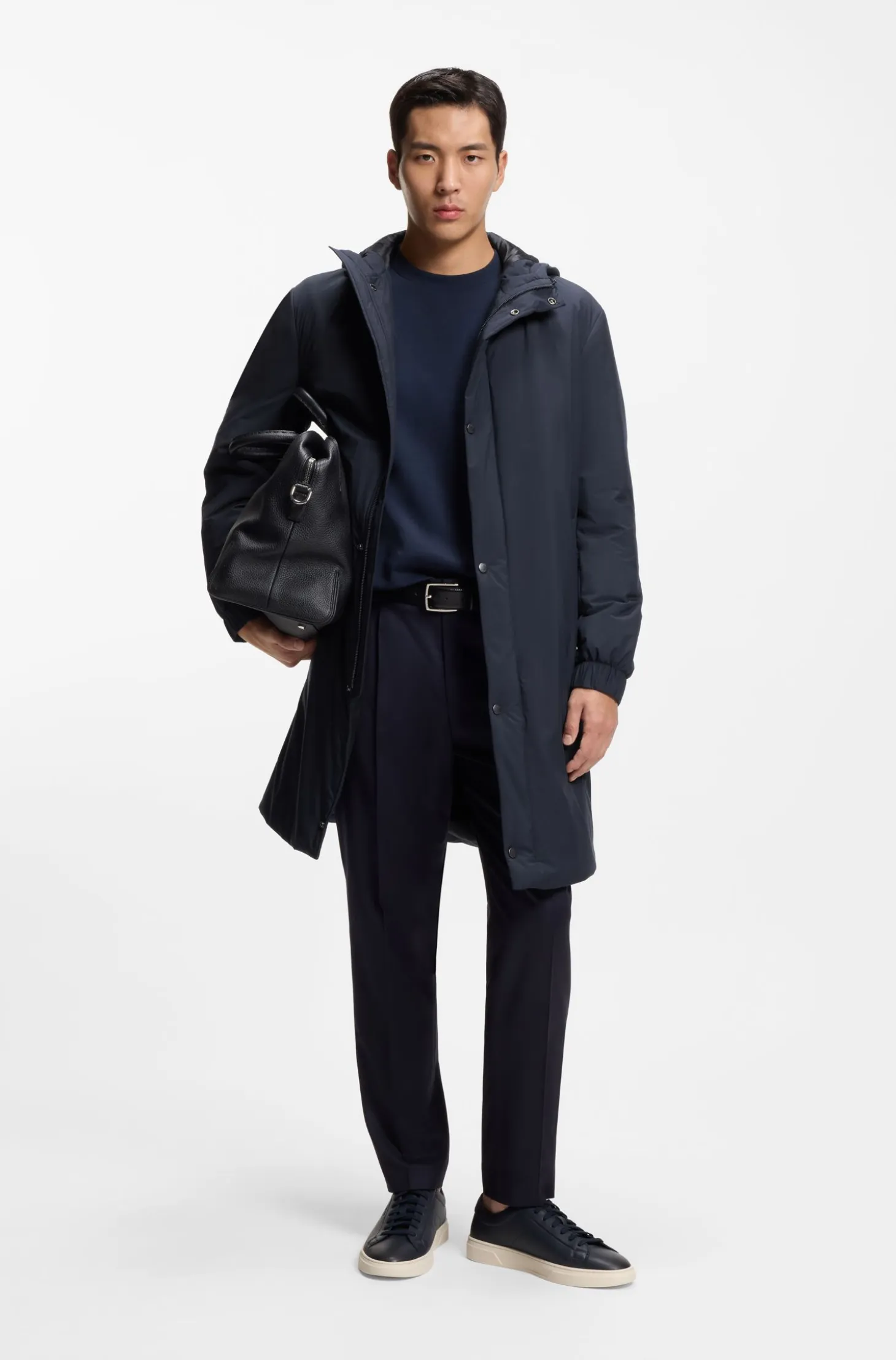 Hooded coat in water-repellent fabric with padding
