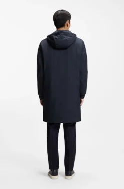 Hooded coat in water-repellent fabric with padding