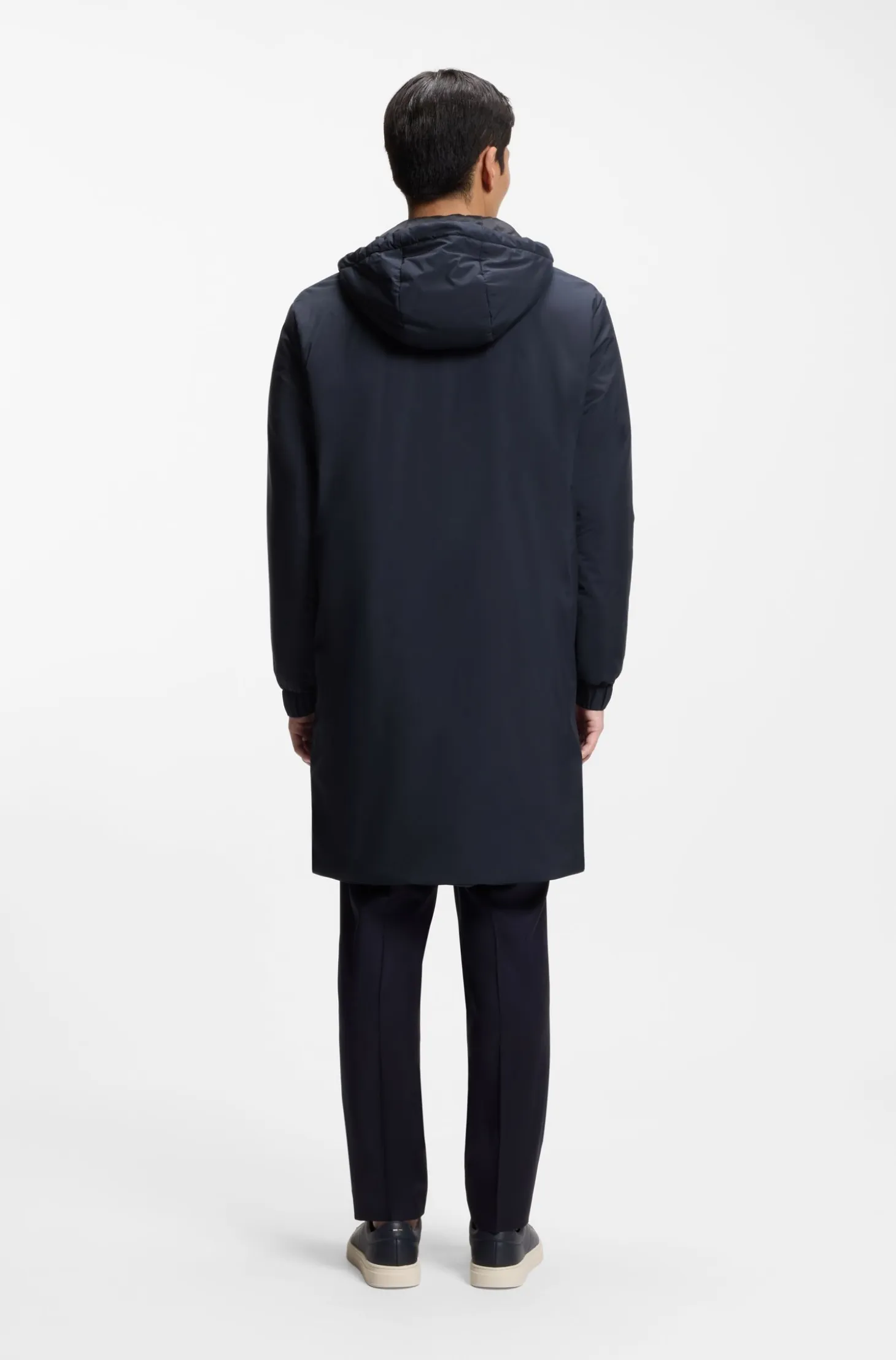 Hooded coat in water-repellent fabric with padding