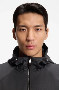 Hooded windbreaker in virgin wool