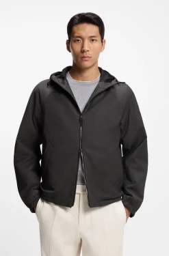 Hooded windbreaker in virgin wool