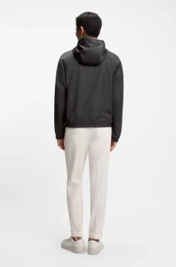 Hooded windbreaker in virgin wool