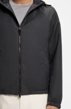 Hooded windbreaker in virgin wool