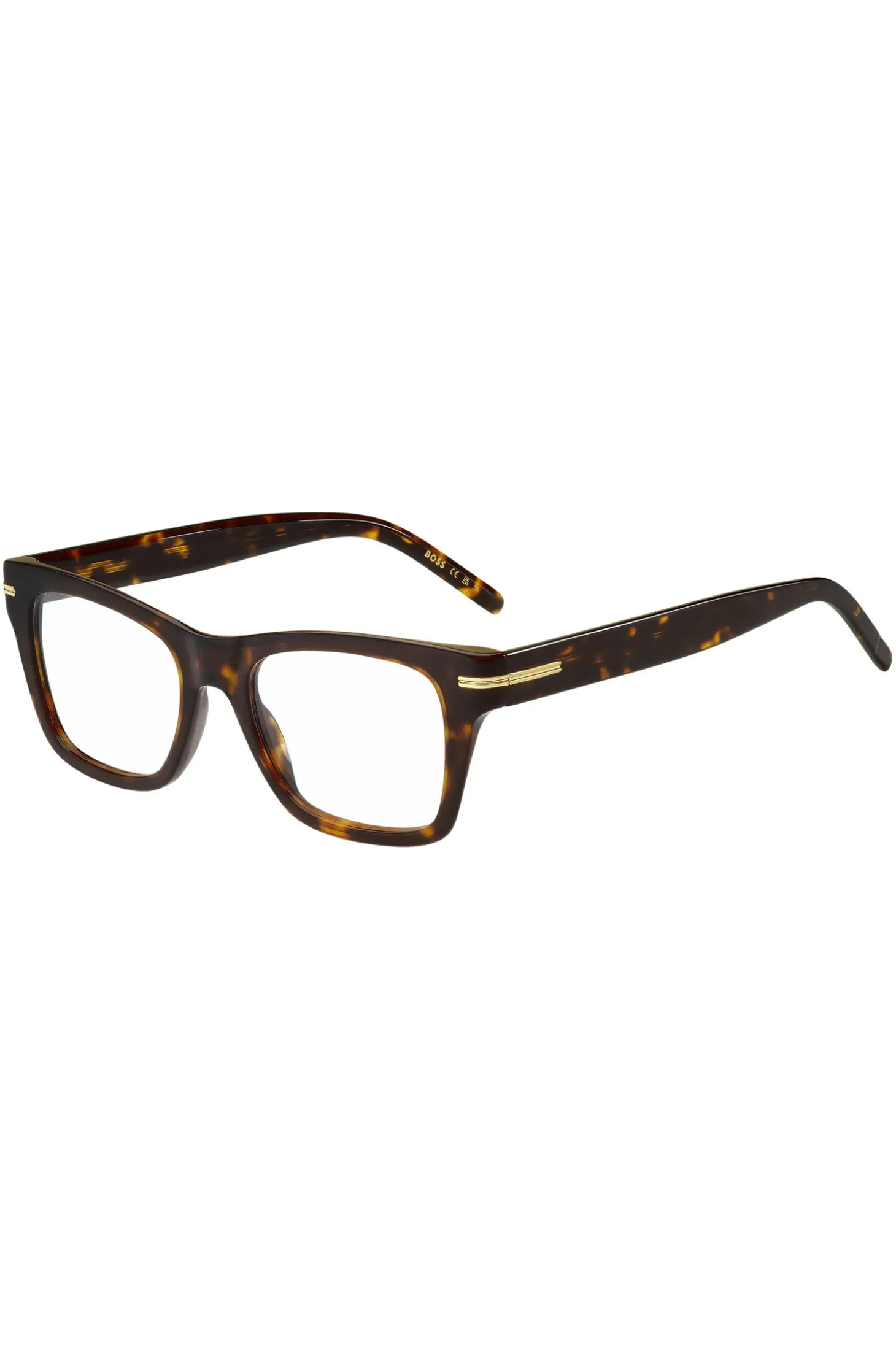 Horn-acetate optical frames with signature gold-tone detail