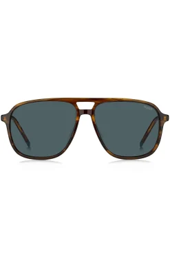 Horn-acetate sunglasses with double bridge