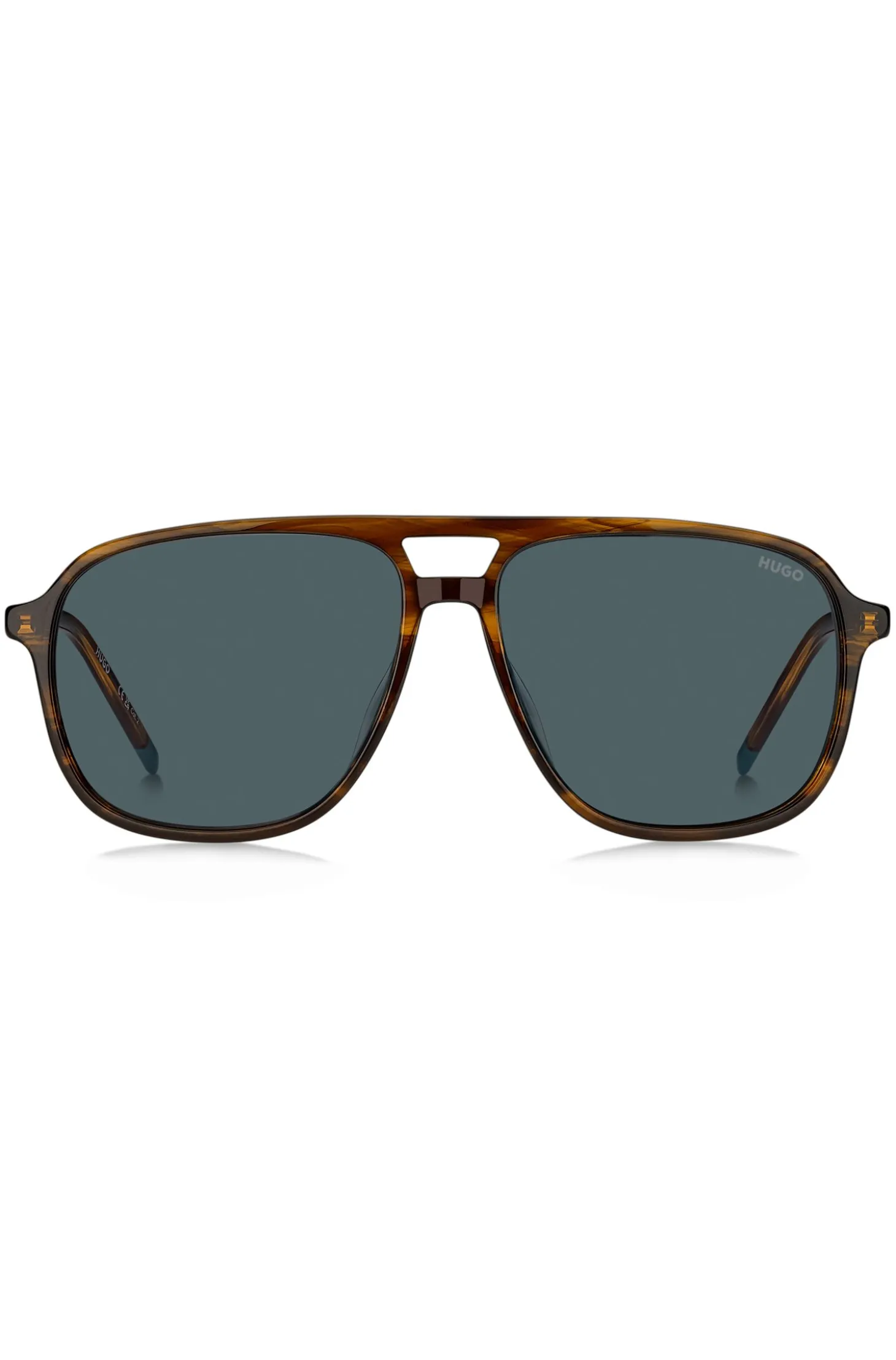 Horn-acetate sunglasses with double bridge