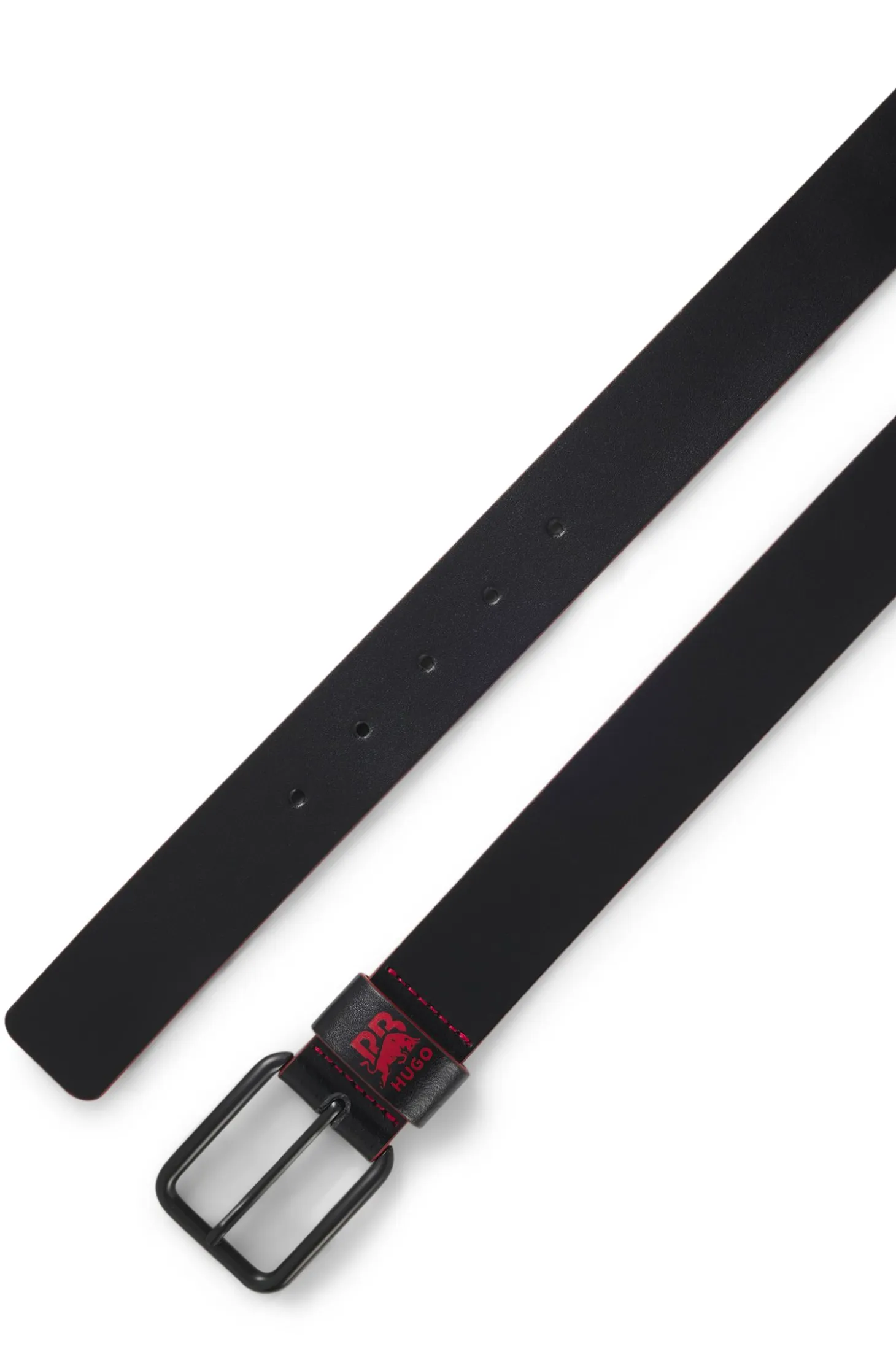 HUGO x RB Italian-leather belt with bull motif