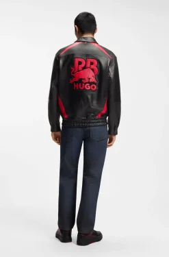 HUGO x RB leather jacket with bull motifs