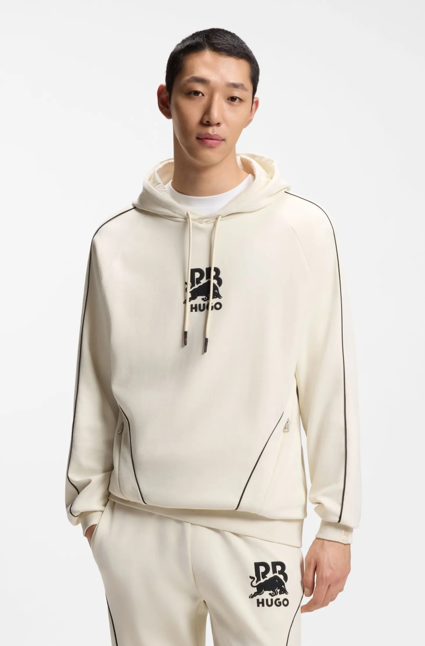 HUGO x RB stretch-cotton hoodie with bull motif