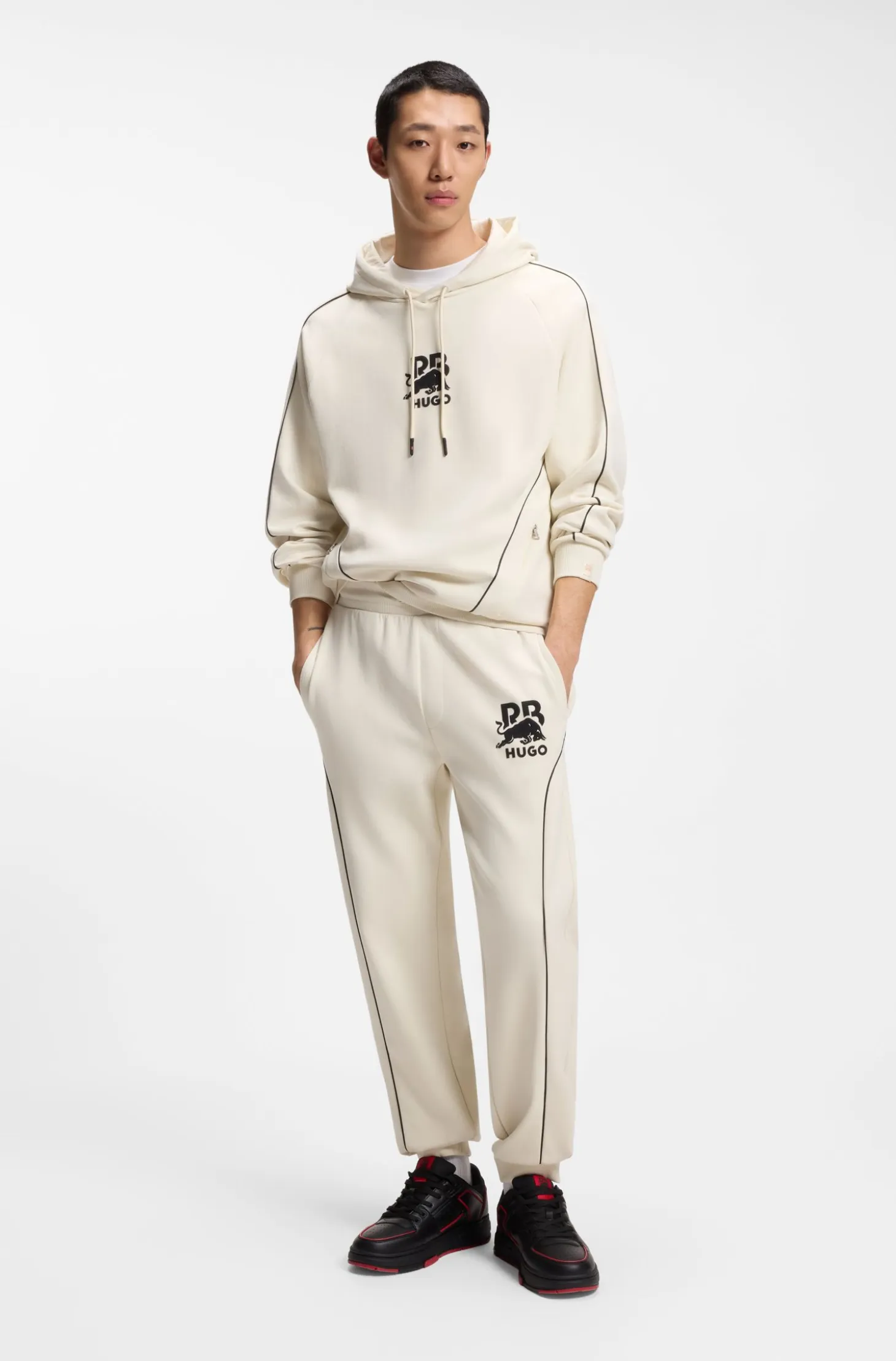 HUGO x RB stretch-cotton hoodie with bull motif