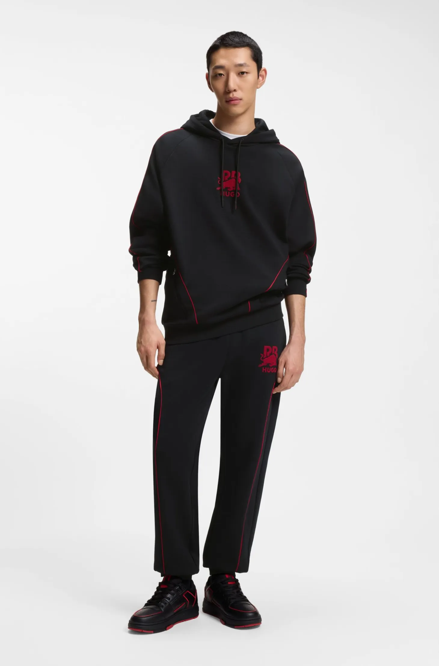HUGO x RB stretch-cotton hoodie with bull motif