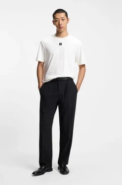 Interlock-cotton T-shirt with metallic stacked-logo badge