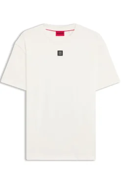 Interlock-cotton T-shirt with metallic stacked-logo badge