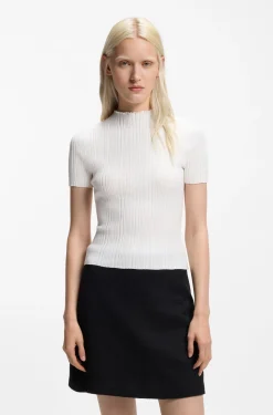 Irregular-rib sweater with mock neck