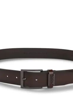 Italian-leather belt with brushed gunmetal hardware