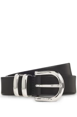 Italian-leather belt with double keeper