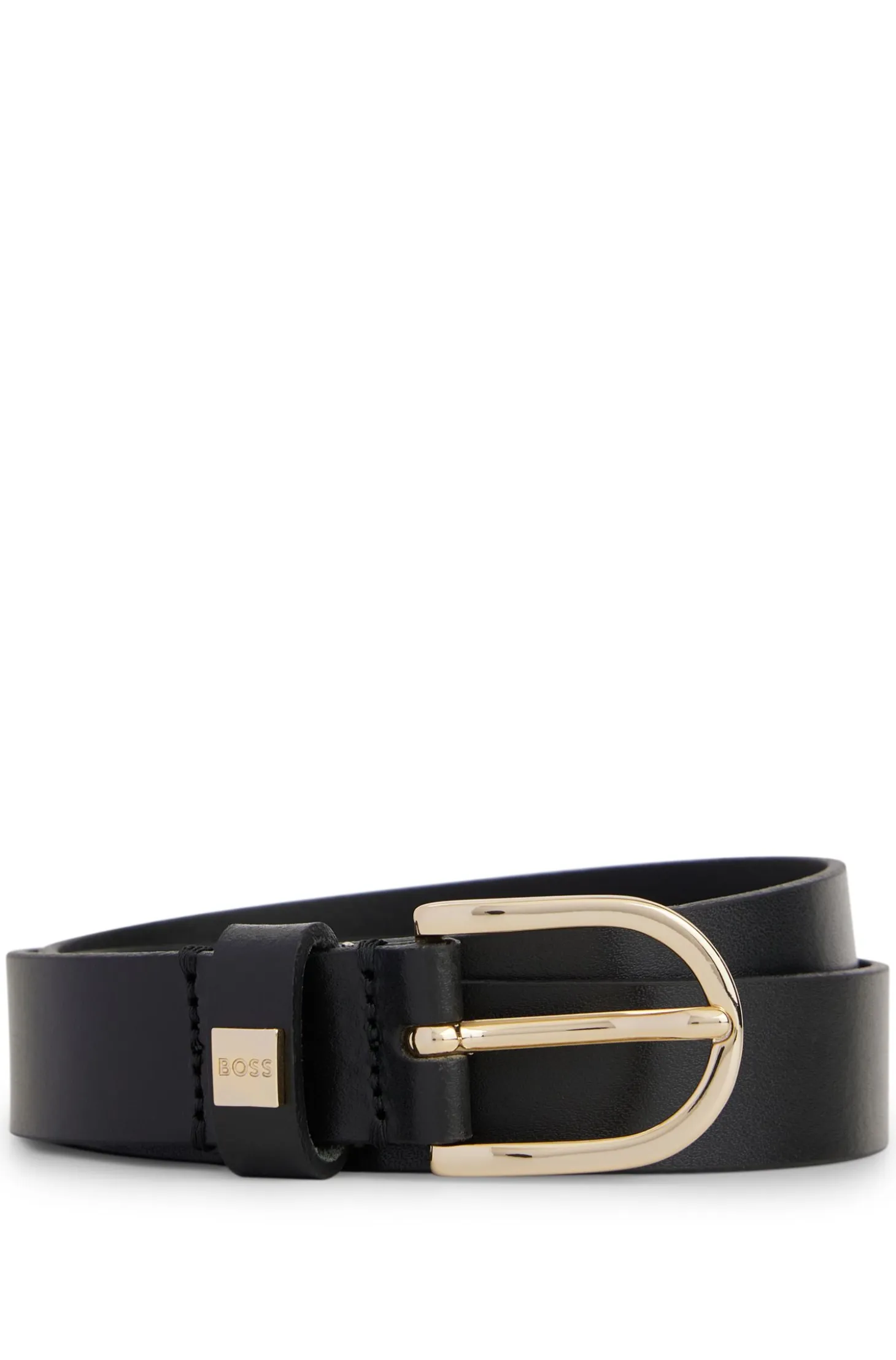 Italian-leather belt with gold-tone buckle