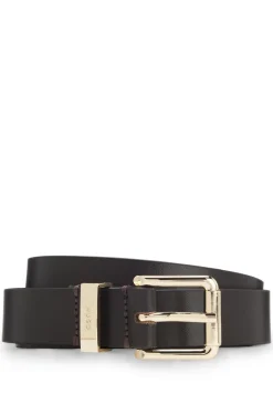 Italian-leather belt with gold-tone buckle