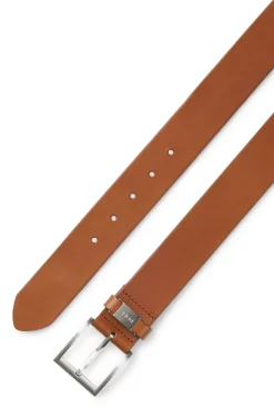 Italian-leather belt with logo keeper and brushed hardware