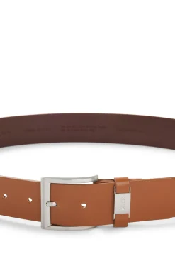 Italian-leather belt with logo keeper and brushed hardware