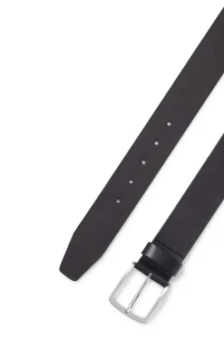 Italian-leather belt with logo-engraved buckle