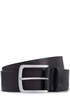 Italian-leather belt with logo-engraved buckle