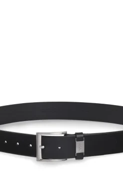 Italian-leather belt with logo keeper and brushed hardware
