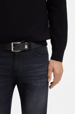 Italian-leather belt with logo keeper and brushed hardware