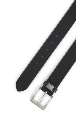 Italian-leather belt with logo keeper and brushed hardware