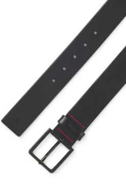 Italian-leather belt with logo-stamped keeper