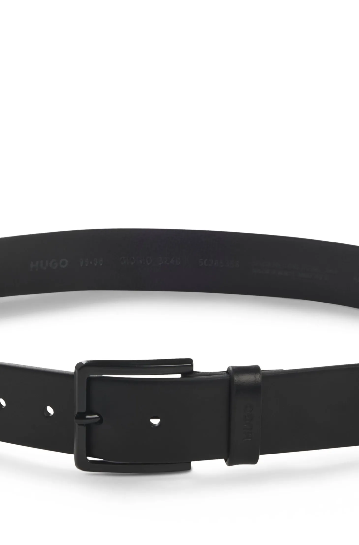 Italian-leather belt with logo-stamped keeper