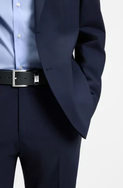 Italian-leather belt with logo keeper and brushed hardware