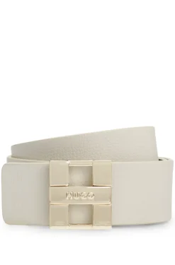 Italian leather belt with metal logo letters