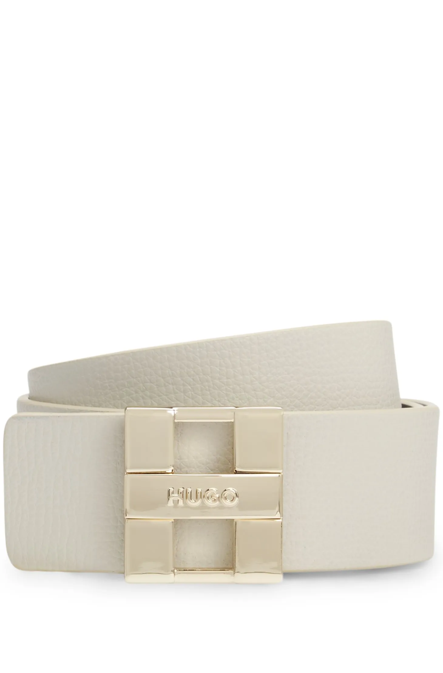 Italian leather belt with metal logo letters